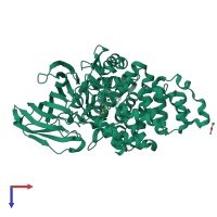 PDB entry 3fun coloured by chain, top view.