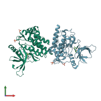 PDB entry 3fup coloured by chain, front view.