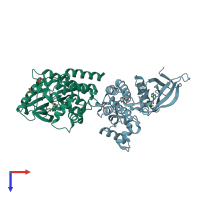 PDB entry 3fup coloured by chain, top view.