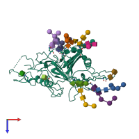 PDB entry 3fus coloured by chain, top view.