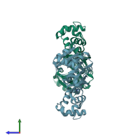 PDB entry 3fut coloured by chain, side view.