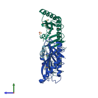 PDB entry 3fuy coloured by chain, side view.