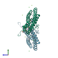 PDB entry 3fvb coloured by chain, side view.