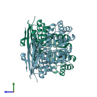 PDB entry 3fvd coloured by chain, side view.