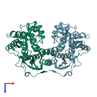 PDB entry 3fvd coloured by chain, top view.