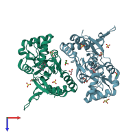 PDB entry 3fvg coloured by chain, top view.