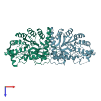 PDB entry 3fvm coloured by chain, top view.