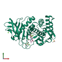 PDB entry 3fvp coloured by chain, front view.