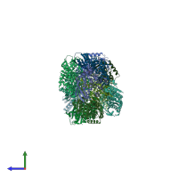 PDB entry 3fvr coloured by chain, side view.