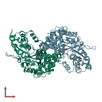 PDB entry 3fvs coloured by chain, front view.