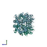 PDB entry 3fvu coloured by chain, side view.