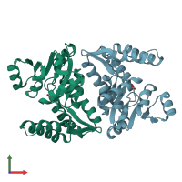 PDB entry 3fvv coloured by chain, front view.