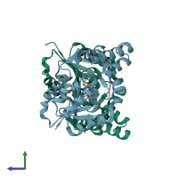 PDB entry 3fvv coloured by chain, side view.