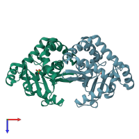 PDB entry 3fvv coloured by chain, top view.