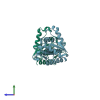 PDB entry 3fvw coloured by chain, side view.