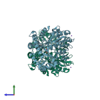 PDB entry 3fvx coloured by chain, side view.