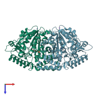 PDB entry 3fvx coloured by chain, top view.