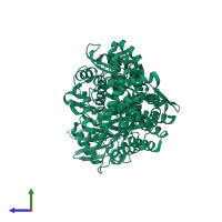 PDB entry 3fvy coloured by chain, side view.