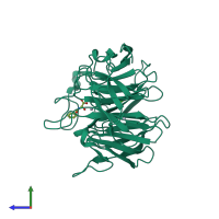 PDB entry 3fw0 coloured by chain, side view.