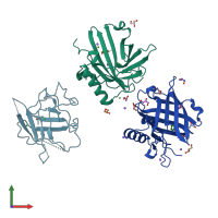 PDB entry 3fw4 coloured by chain, front view.