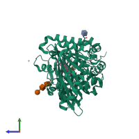 PDB entry 3fwa coloured by chain, side view.