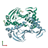 PDB entry 3fwe coloured by chain, front view.