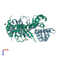 PDB entry 3fwe coloured by chain, top view.