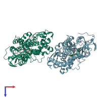 PDB entry 3fwf coloured by chain, top view.