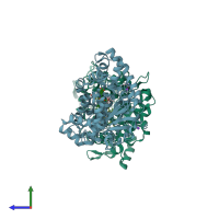 PDB entry 3fwg coloured by chain, side view.