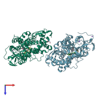 PDB entry 3fwg coloured by chain, top view.