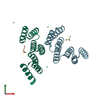 PDB entry 3fwv coloured by chain, front view.