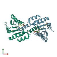PDB entry 3fwz coloured by chain, front view.