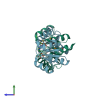 PDB entry 3fwz coloured by chain, side view.