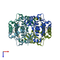 PDB entry 3fxa coloured by chain, top view.