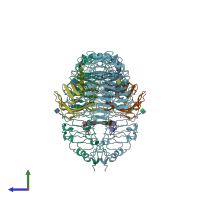 PDB entry 3fxi coloured by chain, side view.