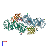 PDB entry 3fxi coloured by chain, top view.