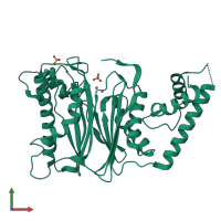 PDB entry 3fxk coloured by chain, front view.