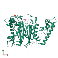 PDB entry 3fxm coloured by chain, front view.