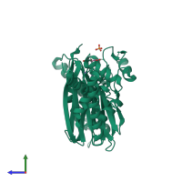 PDB entry 3fxm coloured by chain, side view.