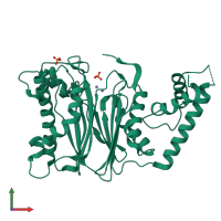 PDB entry 3fxo coloured by chain, front view.