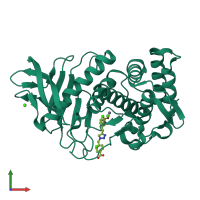 Monomeric assembly 1 of PDB entry 3fxp coloured by chemically distinct molecules, front view.