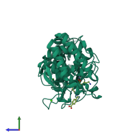 Monomeric assembly 1 of PDB entry 3fxp coloured by chemically distinct molecules, side view.