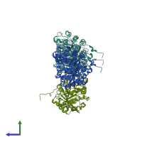 PDB entry 3fxy coloured by chain, side view.