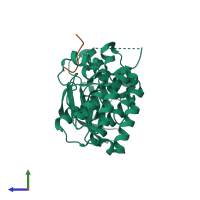 PDB entry 3fy2 coloured by chain, side view.