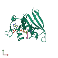 PDB entry 3fy9 coloured by chain, front view.