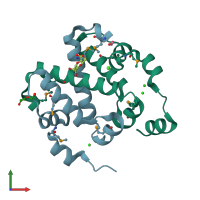 PDB entry 3fyb coloured by chain, front view.
