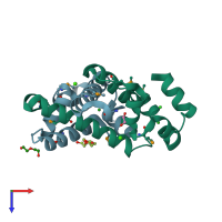 PDB entry 3fyb coloured by chain, top view.