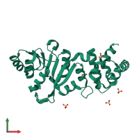 PDB entry 3fyd coloured by chain, front view.