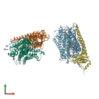 PDB entry 3fyi coloured by chain, front view.