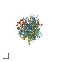 PDB entry 3fyi coloured by chain, side view.